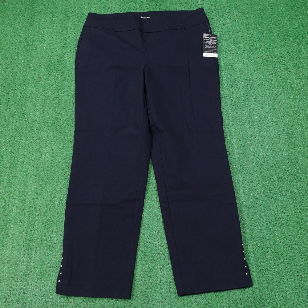 New! Roz & Ali‎ Pants Womens 14 Navy Blue Ponte Ankle Pull On Tummy Control